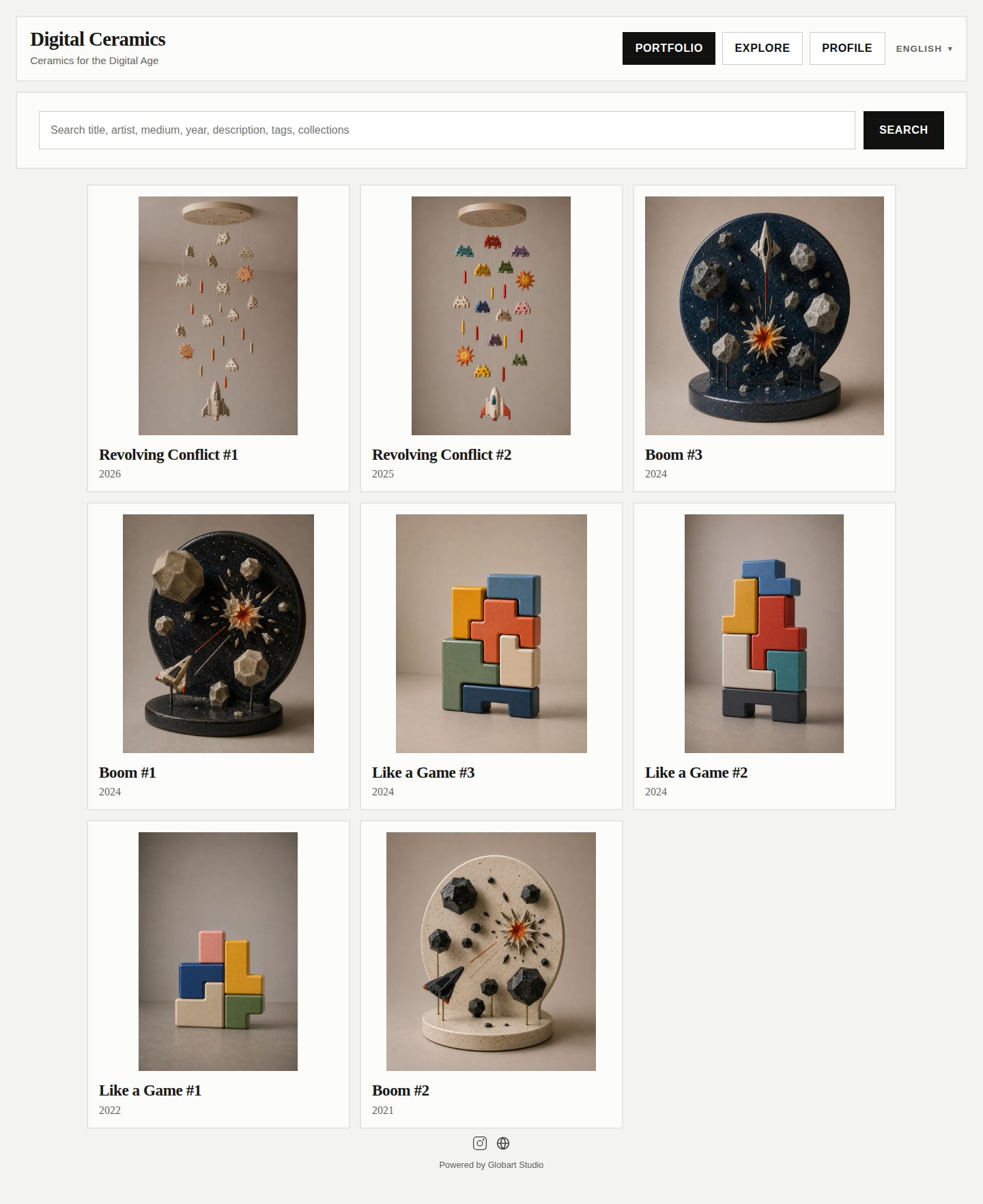 Portfolio website preview: Digital Ceramics by Akio Democera
